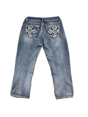 ND New Direction Capri Jeans Embellished Cross Pockets Women's 6 (30 x 23)